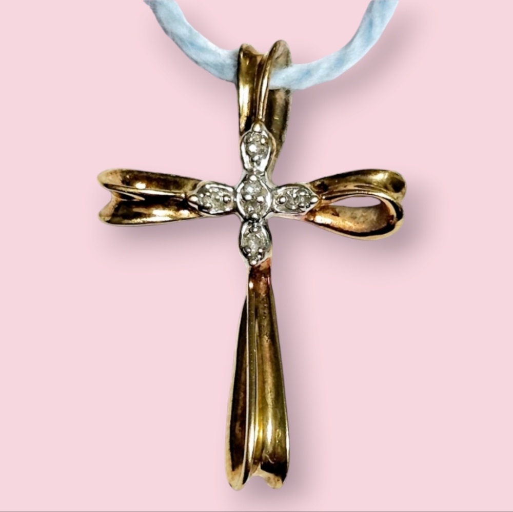 10K Diamond Yellow Gold Cross size 1.0"